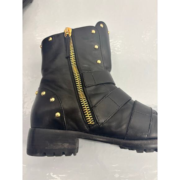 Giuseppe Zanotti Blk Leather Studded Moto Ankle Boots Women’s 6 IT36 Buckle Zip - Picture 7 of 16